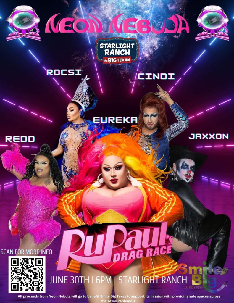 Neon Nebula Flyer with Eureka, Redd, and other queens